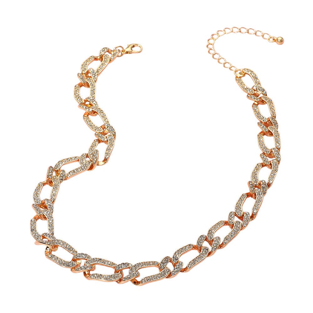 Stone Paved Chunky Chain Necklace: Clear,Gold