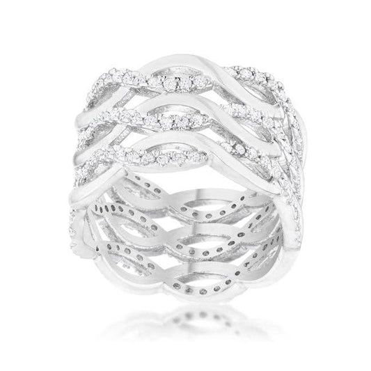 Contemporary 0.88ct CZ Rhodium Twist Wide Cocktail Ring: 9