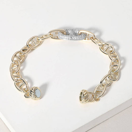 14K Gold Plated CZ Paved Mariner Link Magnetic Bracelet