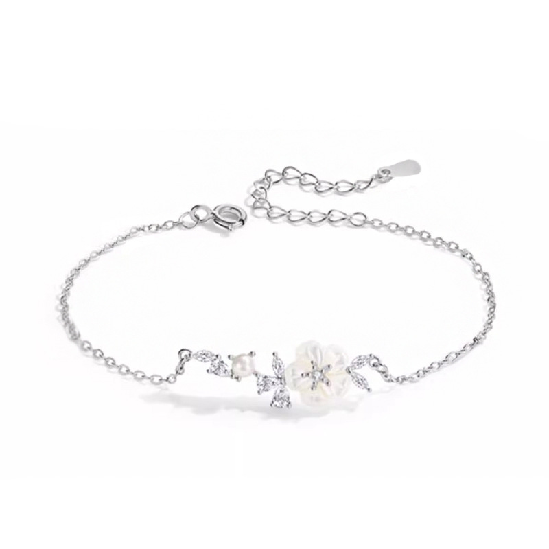 Dainty Mother Of Pearl Flower Charm Bracelet in Solid Copper