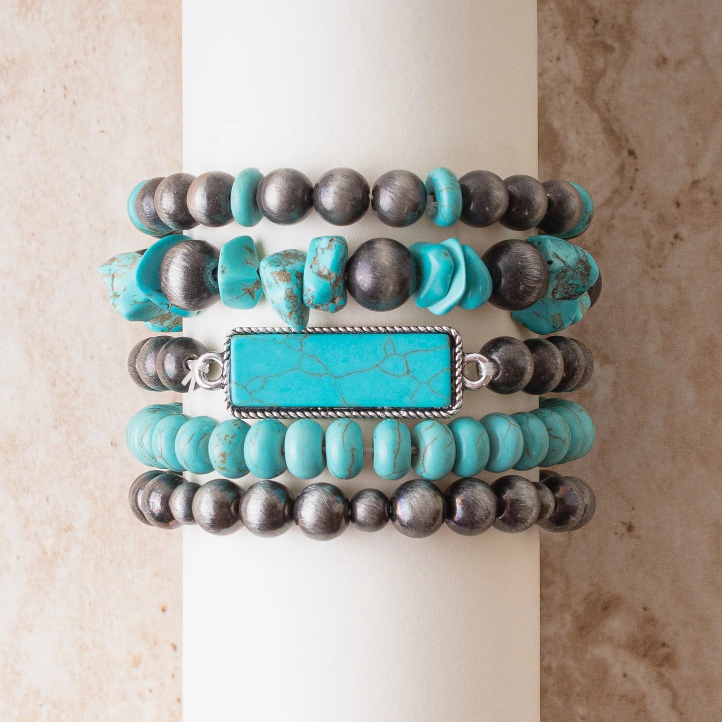 Turquoise Stacked Bracelets - Turquoise and Silver