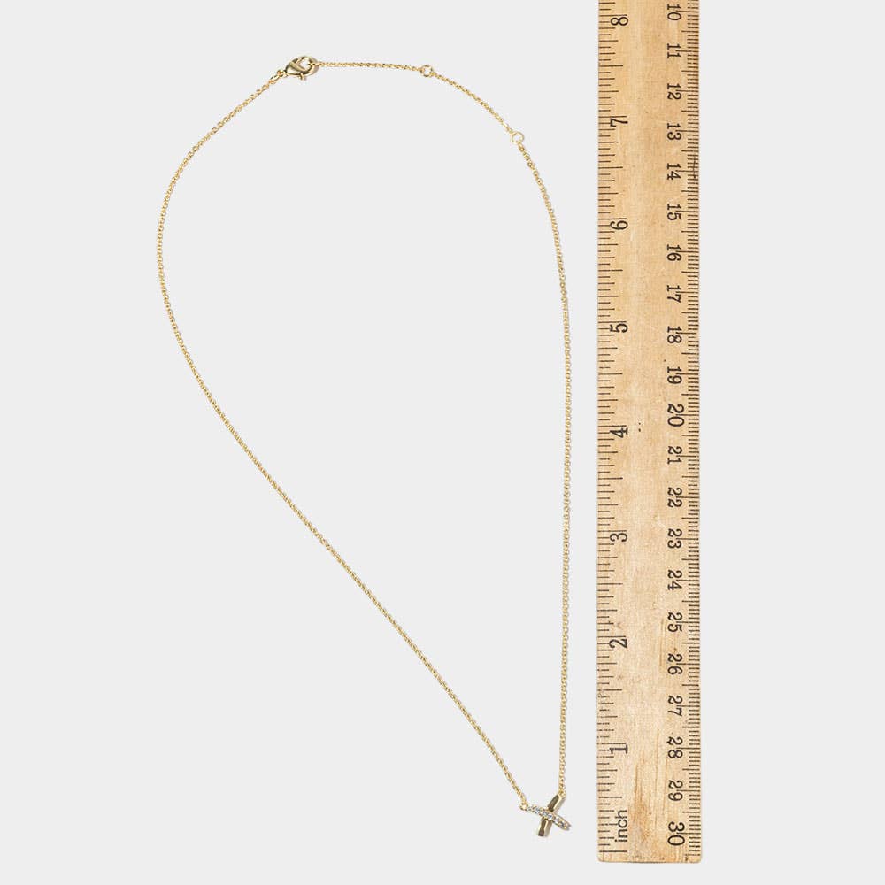 Gold Dipped CZ Pave Crisscross Pendant Necklace: Clear,Gold