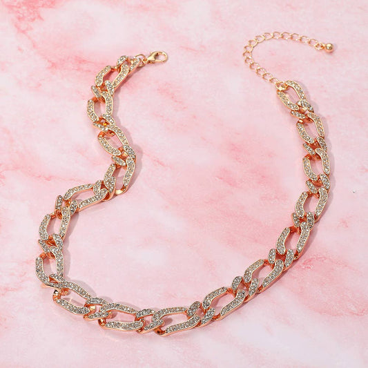 Stone Paved Chunky Chain Necklace: Clear,Gold