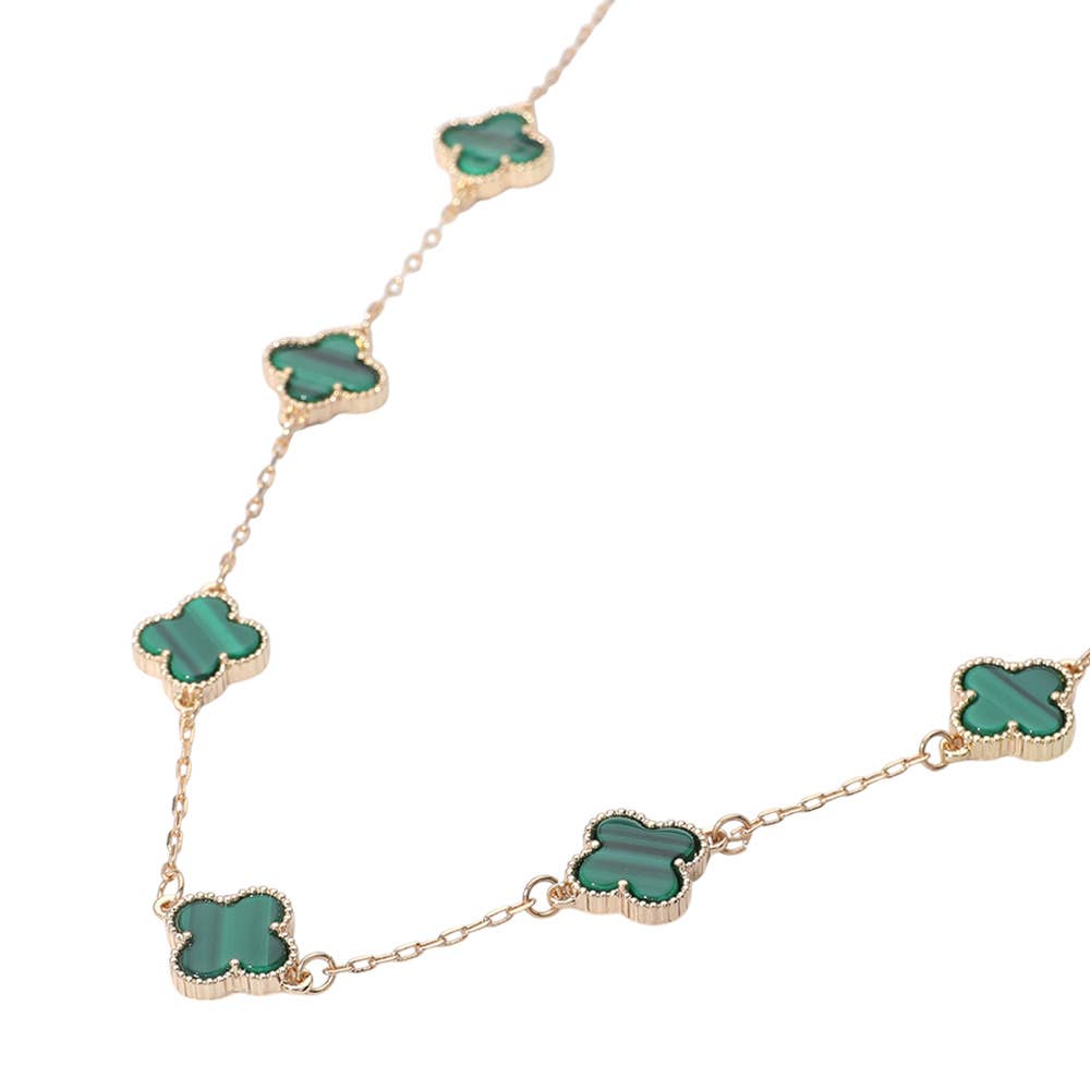 Quatrefoil Stone Station Necklace: Emerald,Gold