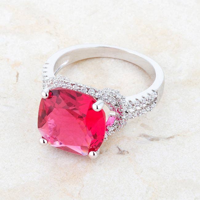 Charlene 6.2ct Ruby CZ Rhodium Classic Statement Ring: 10