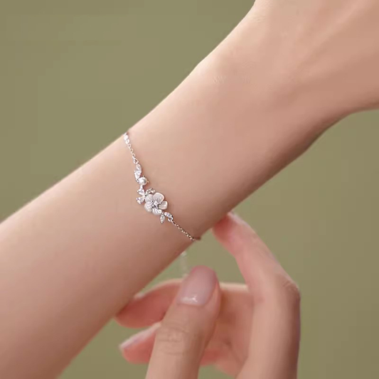 Dainty Mother Of Pearl Flower Charm Bracelet in Solid Copper