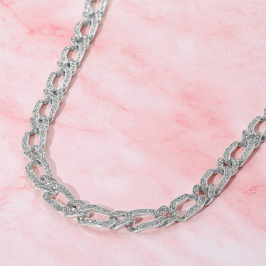 Stone Paved Chunky Chain Necklace: Clear,Rhodium
