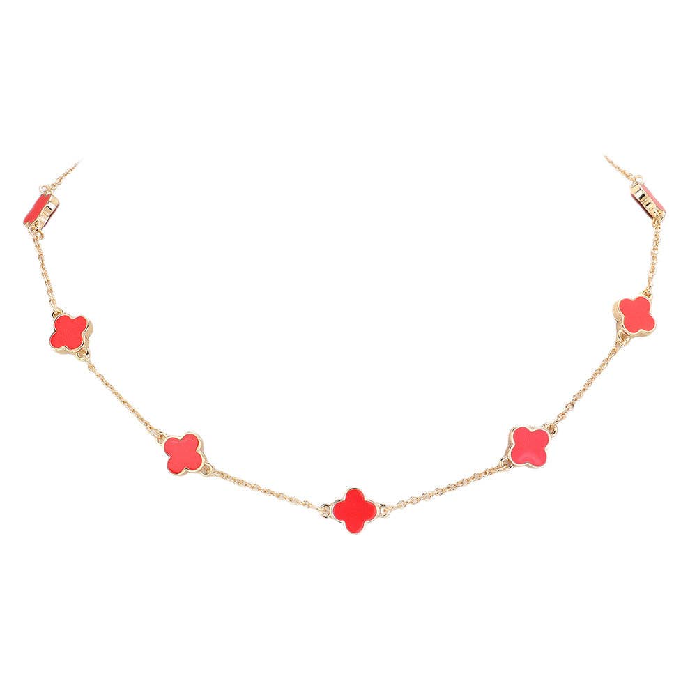 Quatrefoil Station Necklace: Red