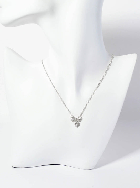 Heart CZ Drop Pave-Set CZ Brow Pendant 18K-Gold-Dipped Brass Necklace: Rhodium