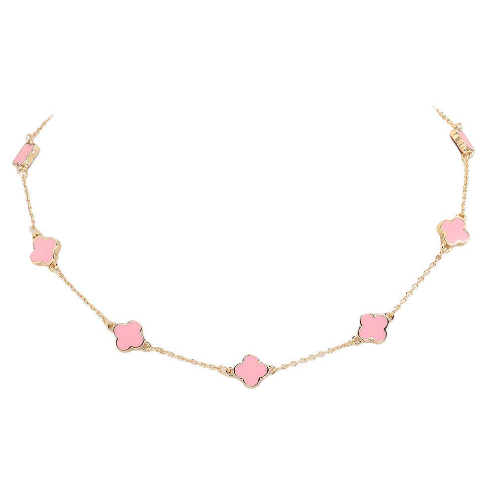 Quatrefoil Station Necklace: Light Pink