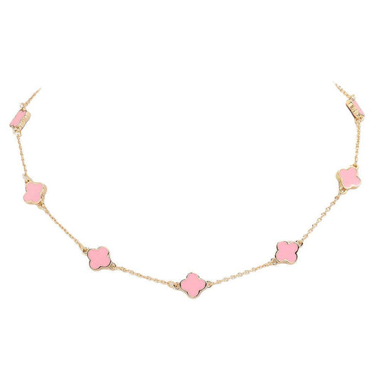 Quatrefoil Station Necklace: Light Pink