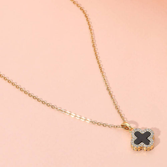 Reversible Stainless Steel Quatrefoil Pendant Necklace: GOLD BLACK