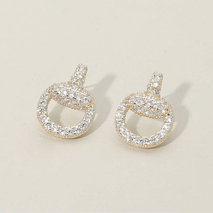 14K Gold Plated CZ Stone Paved Circle Stud Earrings