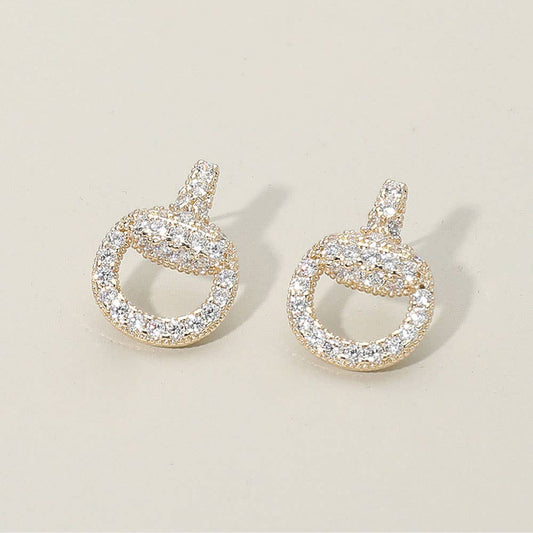 14K Gold Plated CZ Stone Paved Circle Stud Earrings