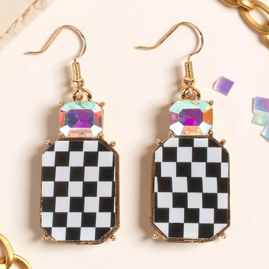 Checkered Earrings - Black & White