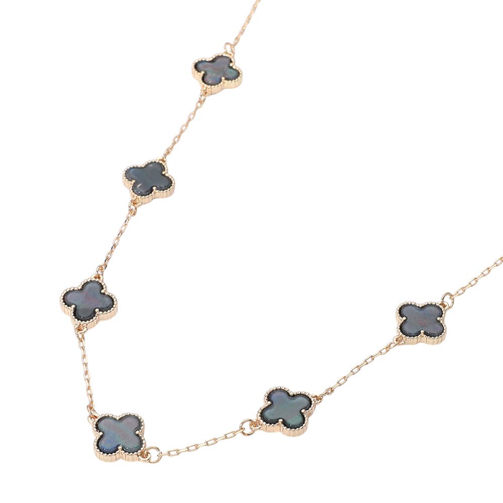 Quatrefoil Stone Station Necklace: Gold,Gray