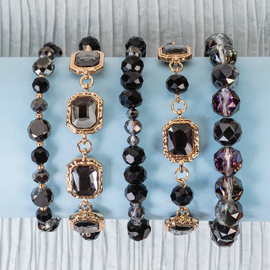 Beaded Stacked Bracelets - Black