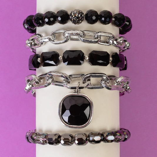 Crystal Stacked Bracelets - Black