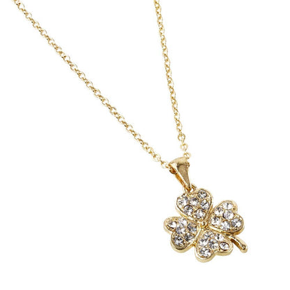 Stone Paved Mini Clover Pendant Necklace: Clear,Gold