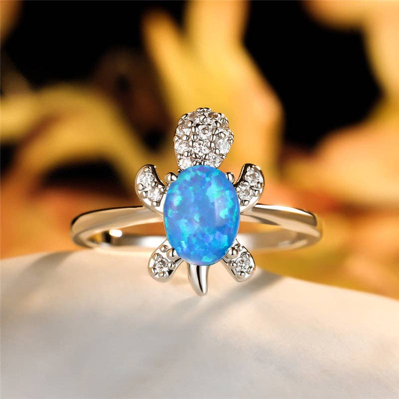 Colored Stone Sea Turtle Statement Ring in Solid Copper: 6 US / Rainbow
