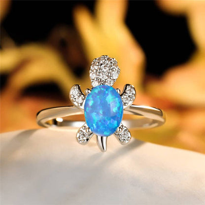 Colored Stone Sea Turtle Statement Ring in Solid Copper: 9 US / Rainbow