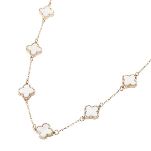 Quatrefoil Stone Station Necklace: Gold White