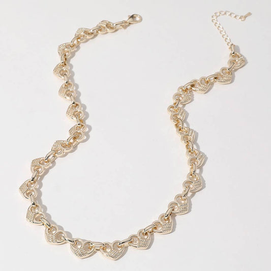 14K Gold Plated Puffed Dome Heart Link Necklace