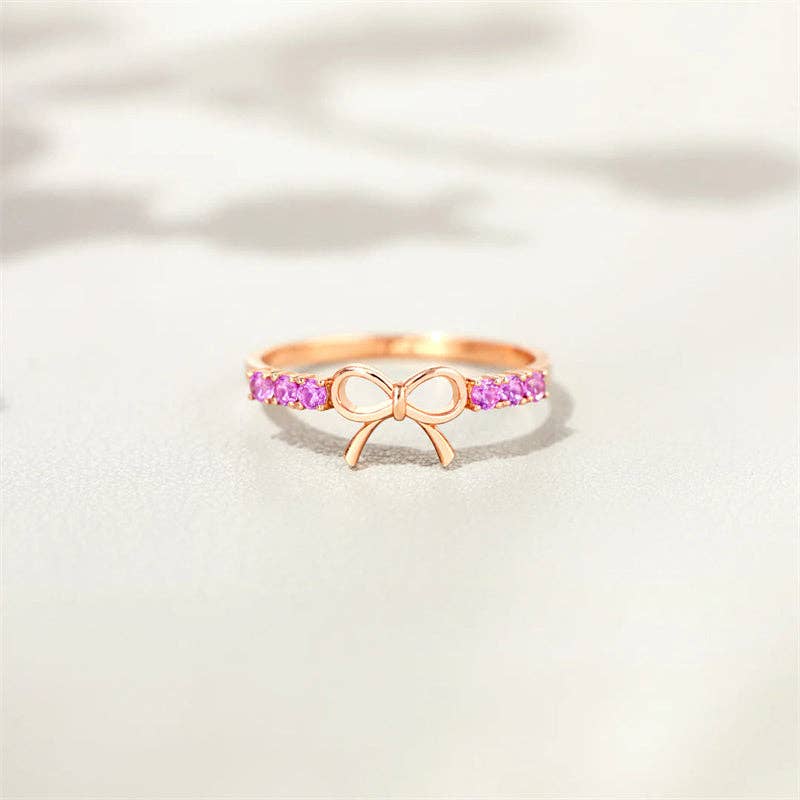 Dainty Pink Bow Tie Stacking Ring in 925 Sterling Silver: 6 US