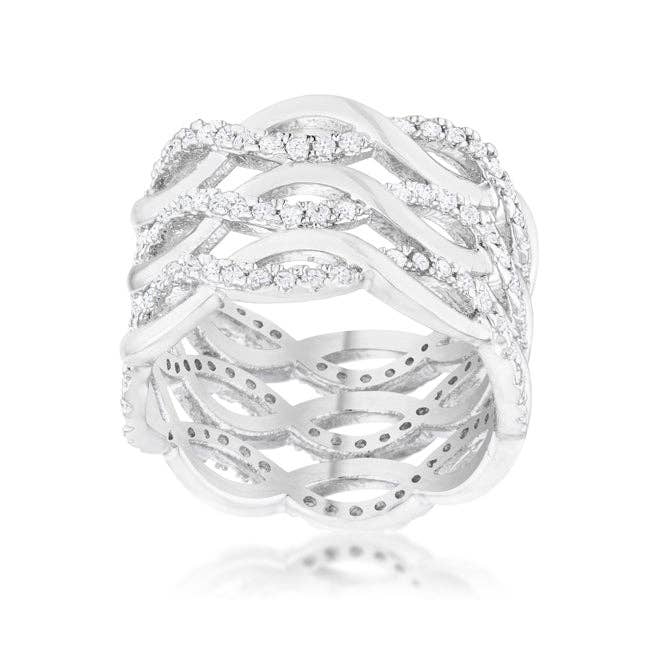 Contemporary 0.88ct CZ Rhodium Twist Wide Cocktail Ring: 6
