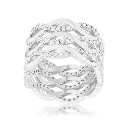 Contemporary 0.88ct CZ Rhodium Twist Wide Cocktail Ring: 9