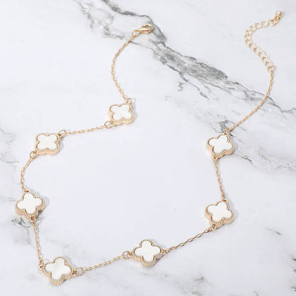 Quatrefoil Stone Station Necklace: Gold White