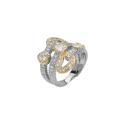 CZ Stone Accent Sculptural Two Tone Band Statement Ring: 6