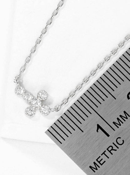 18K Gold Dipped Cz Sideways Dainty Cross Pendant Necklace: Rhodium-Crystal
