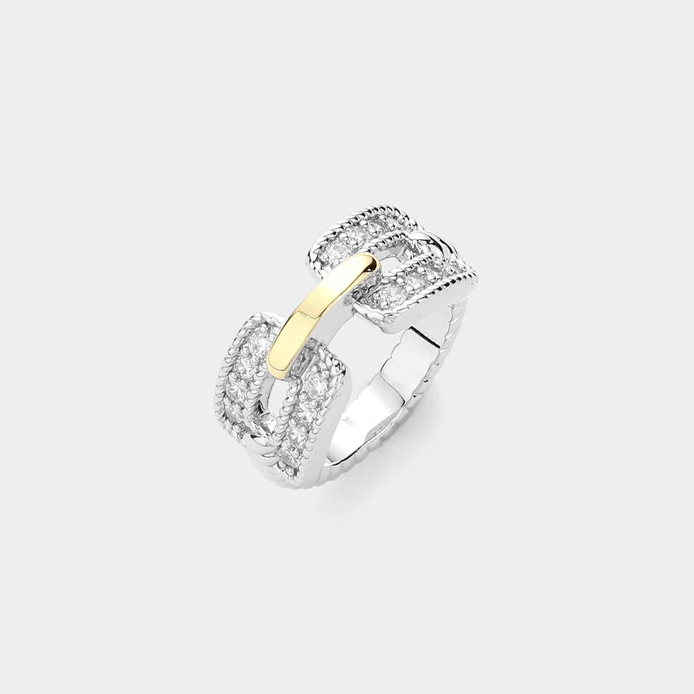 Two Tone CZ Stone Paved Ring: 7