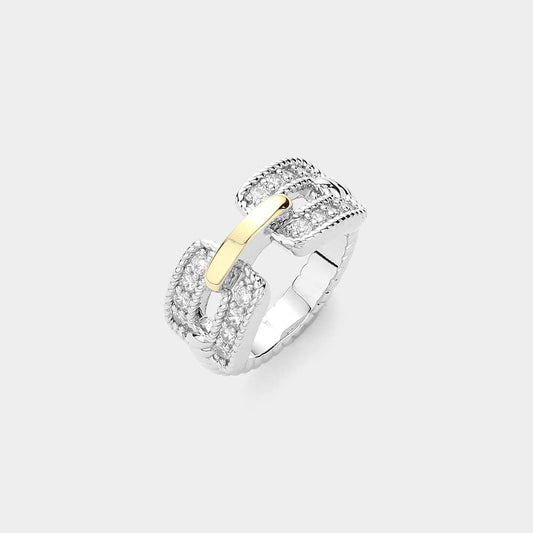 Two Tone CZ Stone Paved Ring: 7