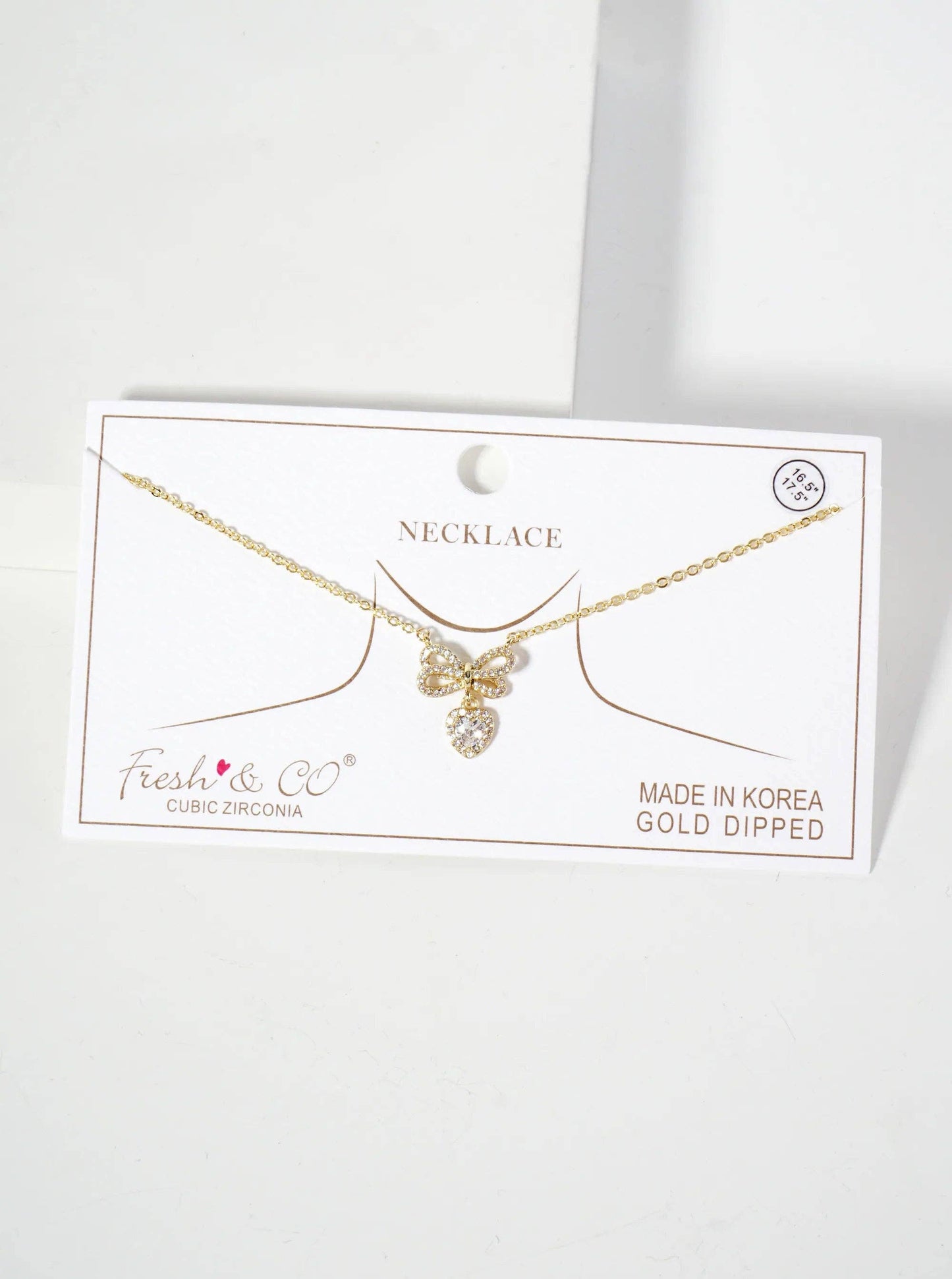 Heart CZ Drop Pave-Set CZ Brow Pendant 18K-Gold-Dipped Brass Necklace: Gold