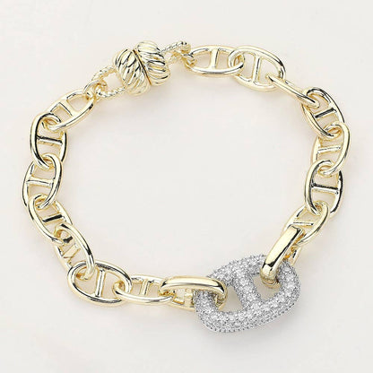 14K Gold Plated CZ Paved Mariner Link Magnetic Bracelet