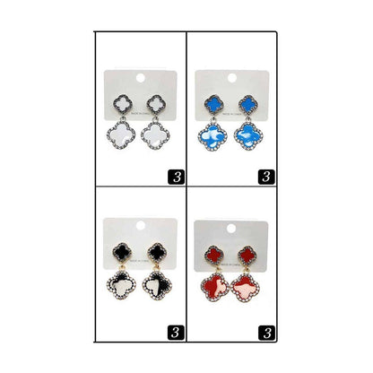 Rhinestone Pave Rim Quatrefoil Drop Earrings