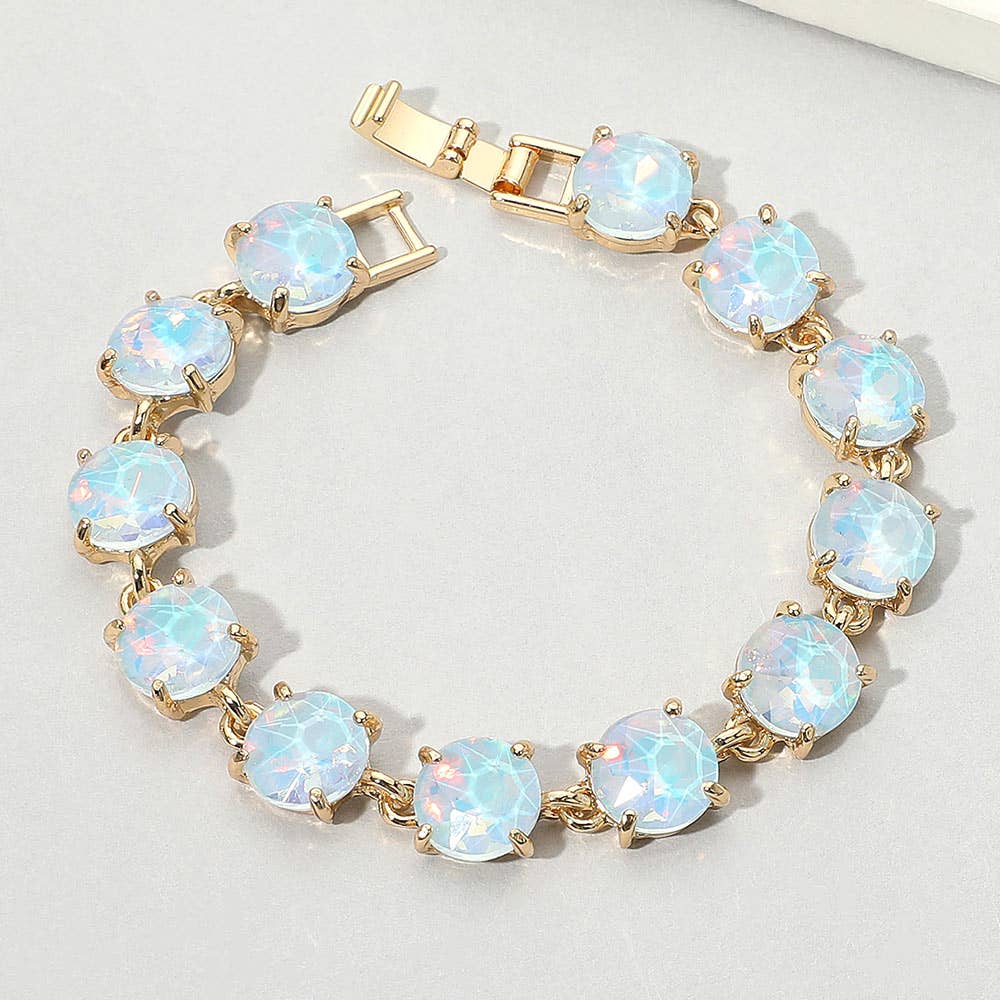 American USA Round Stone Link Evening Bracelet: Blue Opal