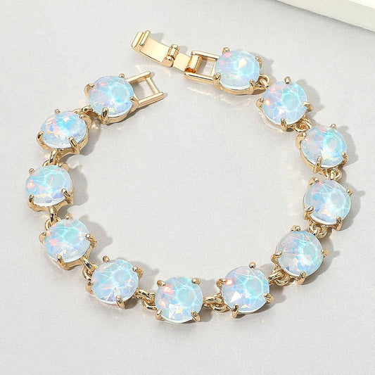 American USA Round Stone Link Evening Bracelet: Blue Opal