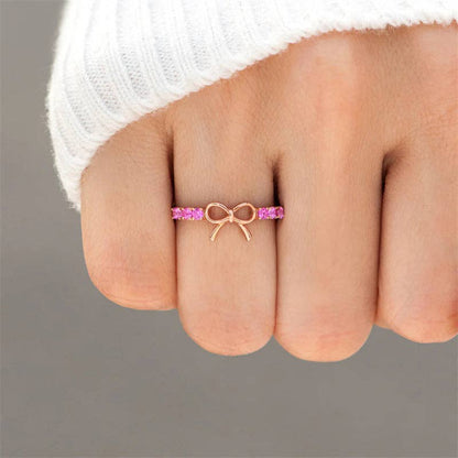 Dainty Pink Bow Tie Stacking Ring in 925 Sterling Silver: 6 US