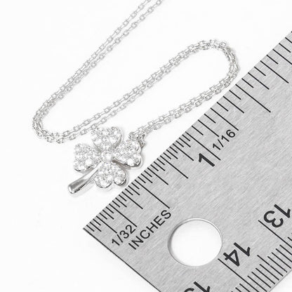 Gold Dipped Rhinestone Embellished Clover Pendant Necklace: Rhodium