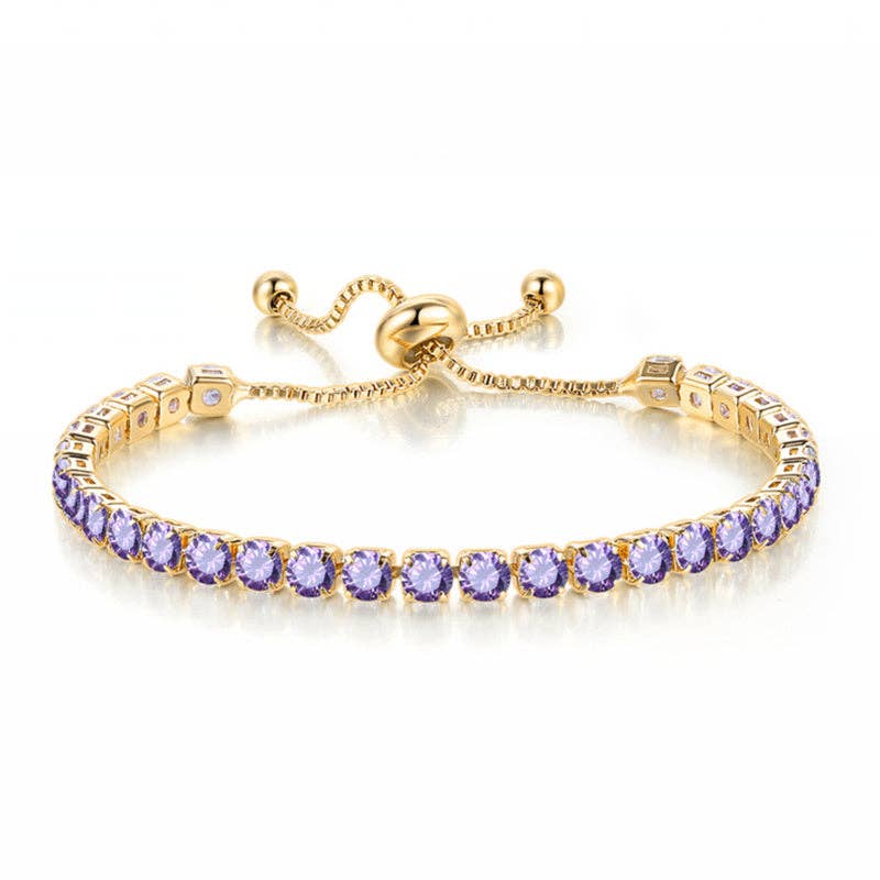 Birthstone Wedding Tennis Bracelet in Solid Copper: Silver / Colorless