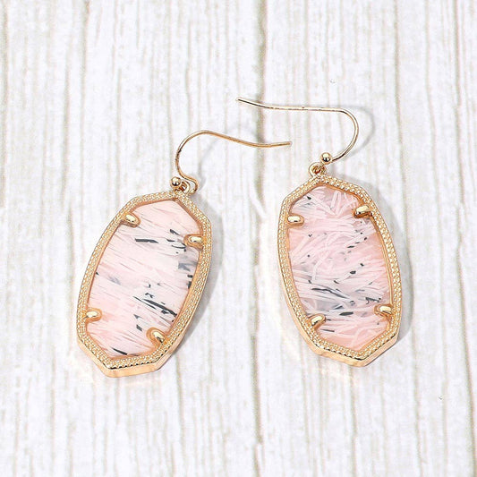 Hexagon Resin Frame Dangle Earrings: Gold Light Pink