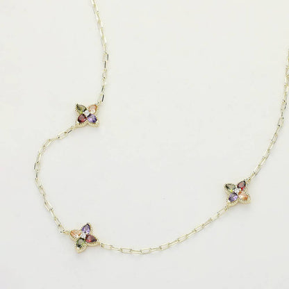 14K Gold Plated Colorful CZ Clover Pendant Chain Necklace