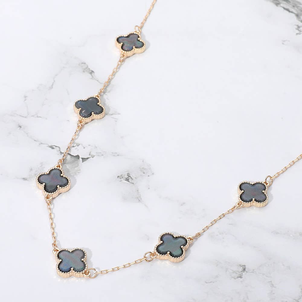 Quatrefoil Stone Station Necklace: Gold,Gray