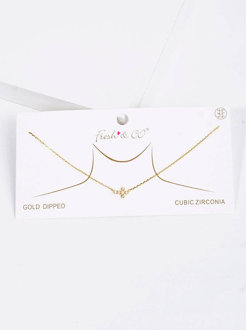 18K Gold Dipped Cz Sideways Dainty Cross Pendant Necklace: Gold-Crystal