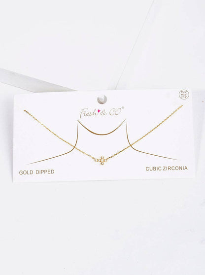 18K Gold Dipped Cz Sideways Dainty Cross Pendant Necklace: Gold-Crystal