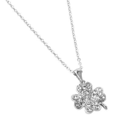 Stone Paved Mini Clover Pendant Necklace: Clear,Rhodium