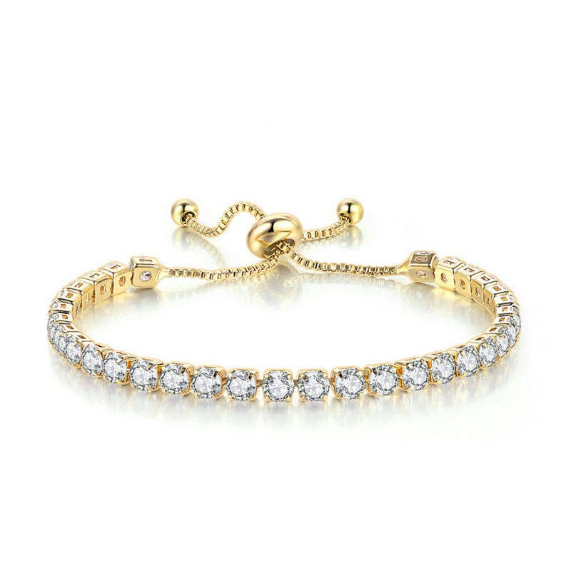 Birthstone Wedding Tennis Bracelet in Solid Copper: Gold / Colorless